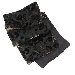Silk Velvet Burnout Scarf Floral Black Jewel Tone Color Shift Goth Romantic 44"